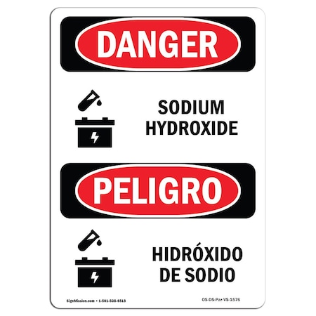 Signmission Safety Sign, OSHA Danger, 24" Height, Rigid Plastic, Sodium Hydroxide Bilingual Spanish OS-DS-P-1824-VS-1576
